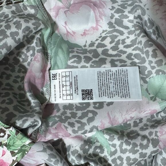 Guess M-L Brown Pink Animal Print Peony Floral Button Front Long Sleeve Blouse - Picture 11 of 13